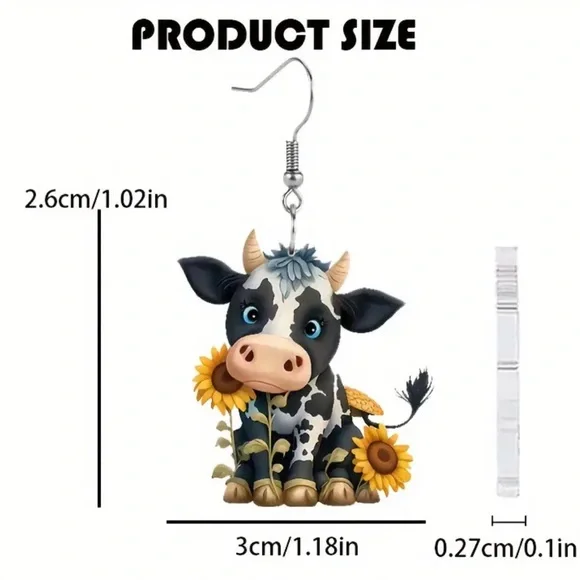 Cow and Sunflower Arylic Dangle Earrings - Picture 4 of 6